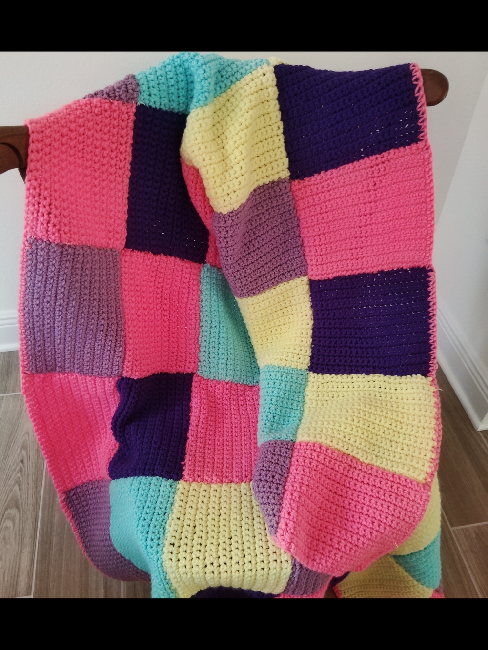 Handcrafted Multicolor Colorblock Patchwork Crochet Throw Blanket - Picture 2 of 7